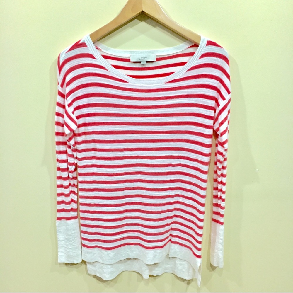 Ann Taylor LOFT coral striped sweater blouse top like new